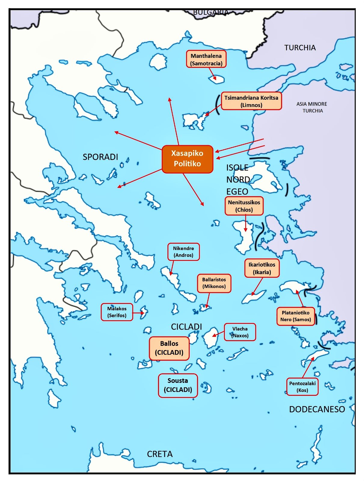 mappa della grecia con indicazione della provenienza delle danze